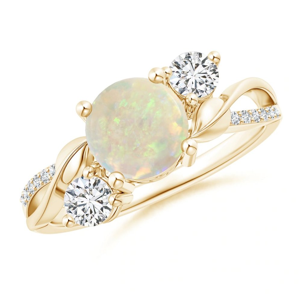 Opal and Diamond Twisted Vine Ring In 14k Gold